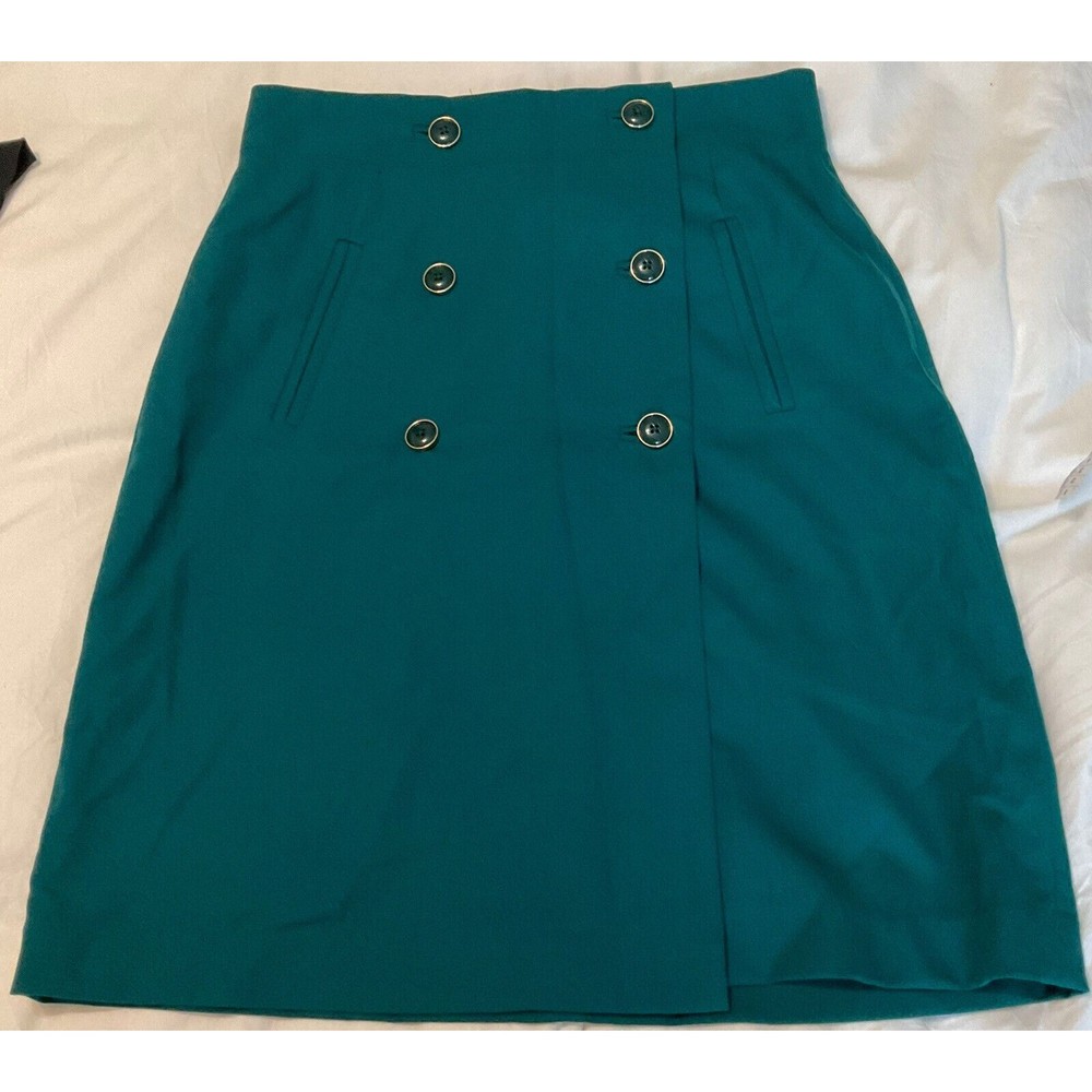Banana Republic Women's Green 6 Button Front Wrap A-Line Skirt 100% Wool Sz 10